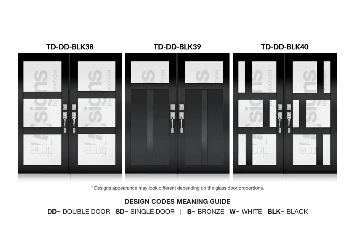 Three black impact double door designs with glass panels South Florida