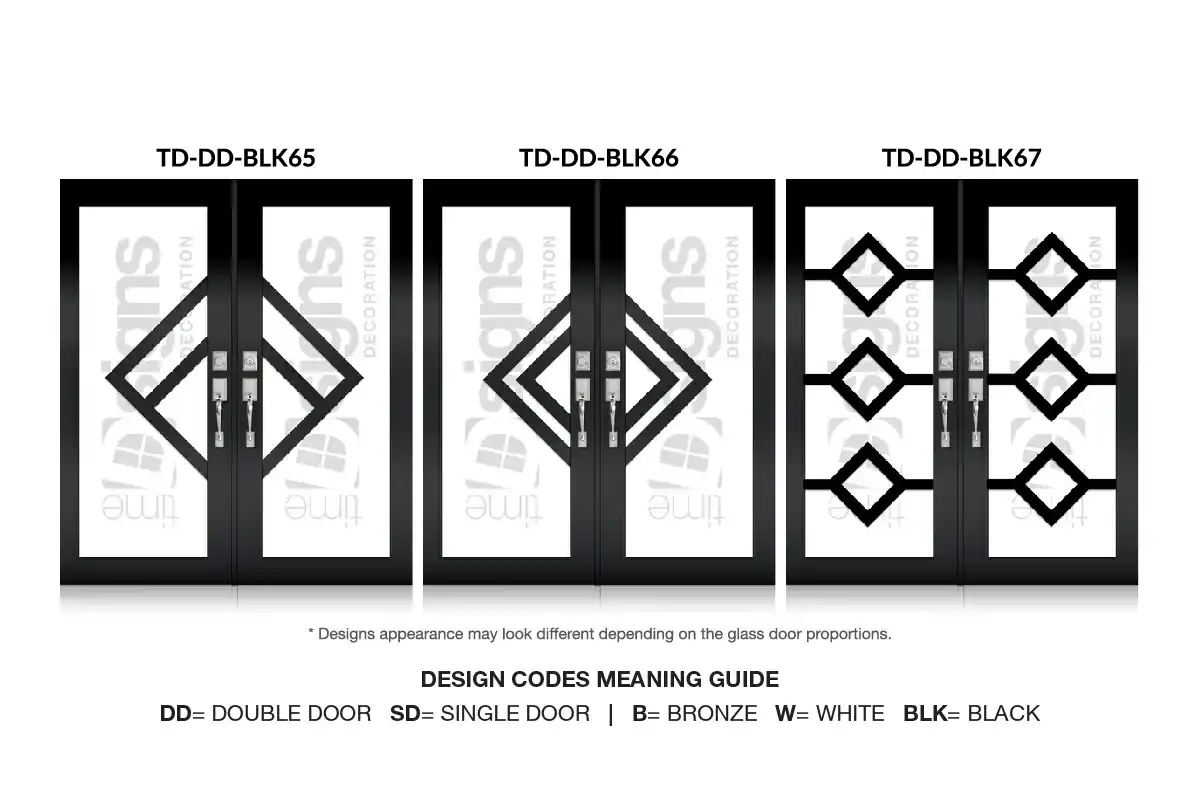 Three black impact double doors with diamond decorative grille designs