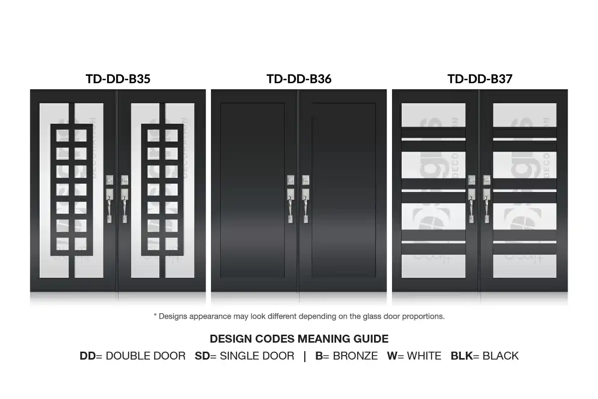 Modern bronze double impact doors three design styles TD-DD-B35 B36 B37