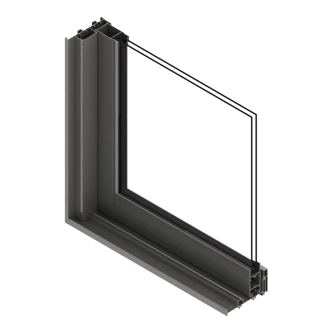 Dark bronze aluminum impact sliding glass door frame isometric view