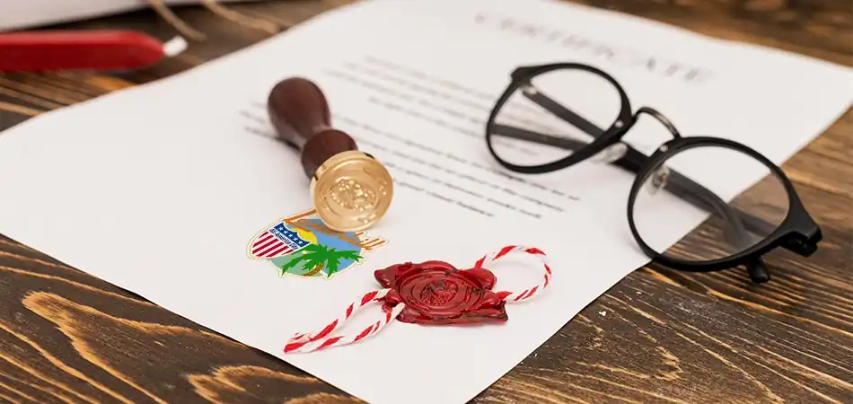 Official contractor license certificate with wax seal and Florida emblem