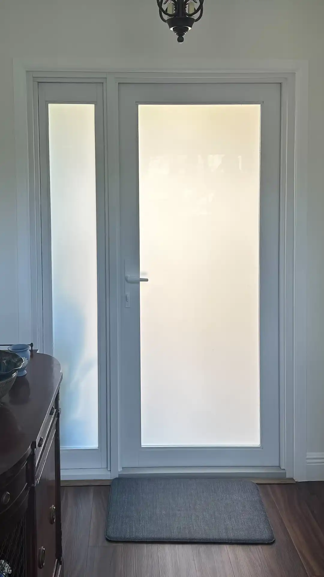 White full-lite impact door with sidelite interior view South Florida